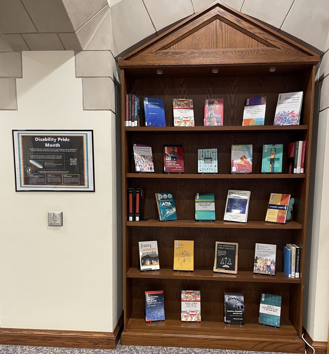 Image of bookshelf containing selected books related to disability law. 