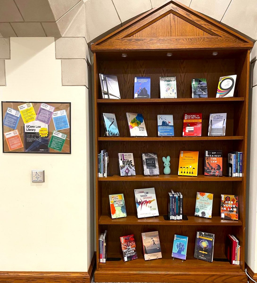 Book display featuring books about 1L year. 