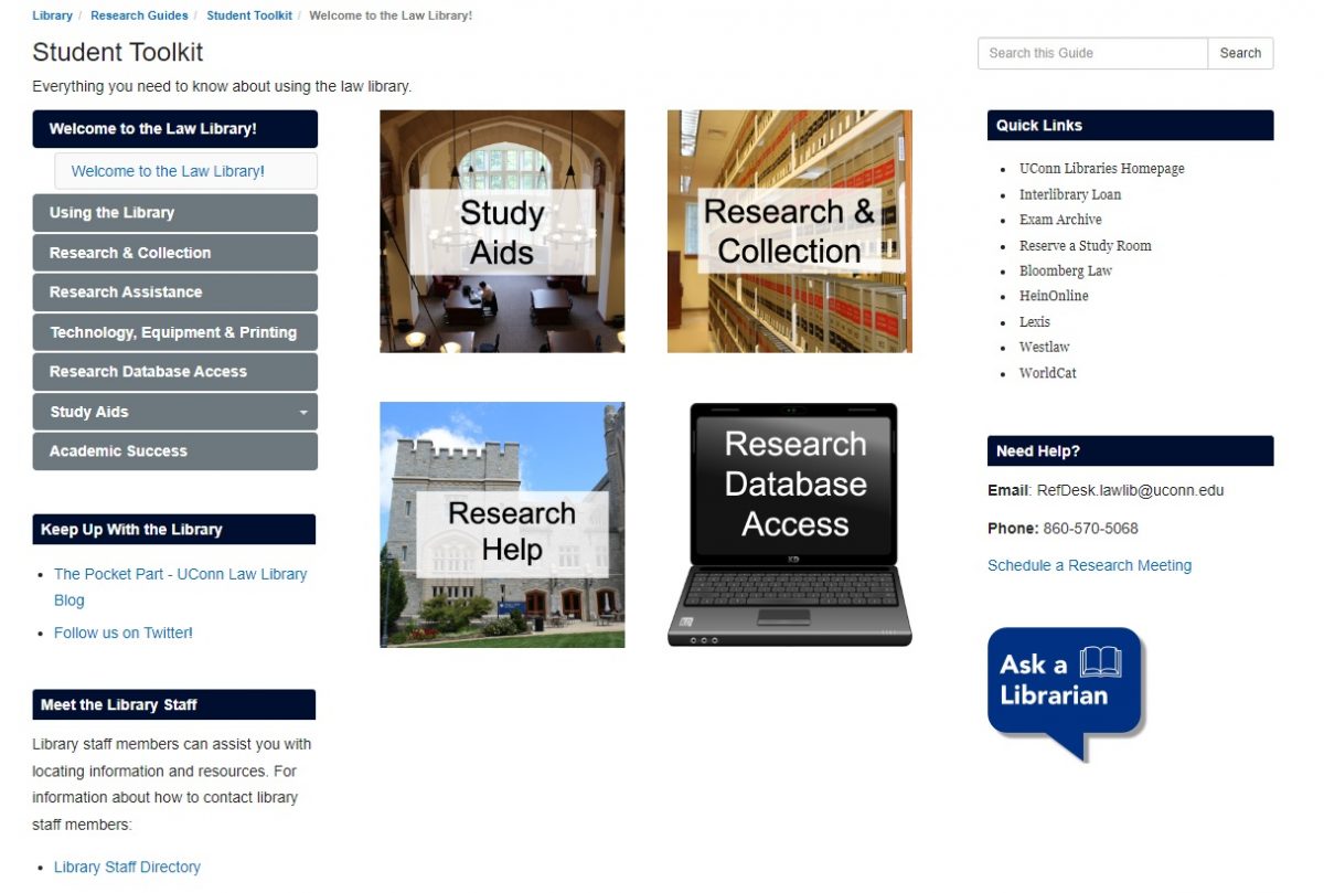 Image of landing page of research guide named Student Toolkit. 