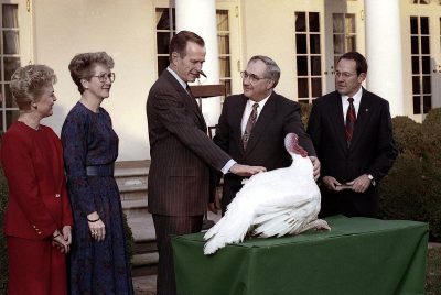President George H. W. Bush at the Annual Presidential Pardoning of the Thanksgiving Turkey