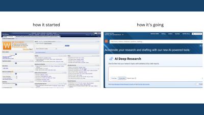contrast of westlaw homepages from 2000 to 2026